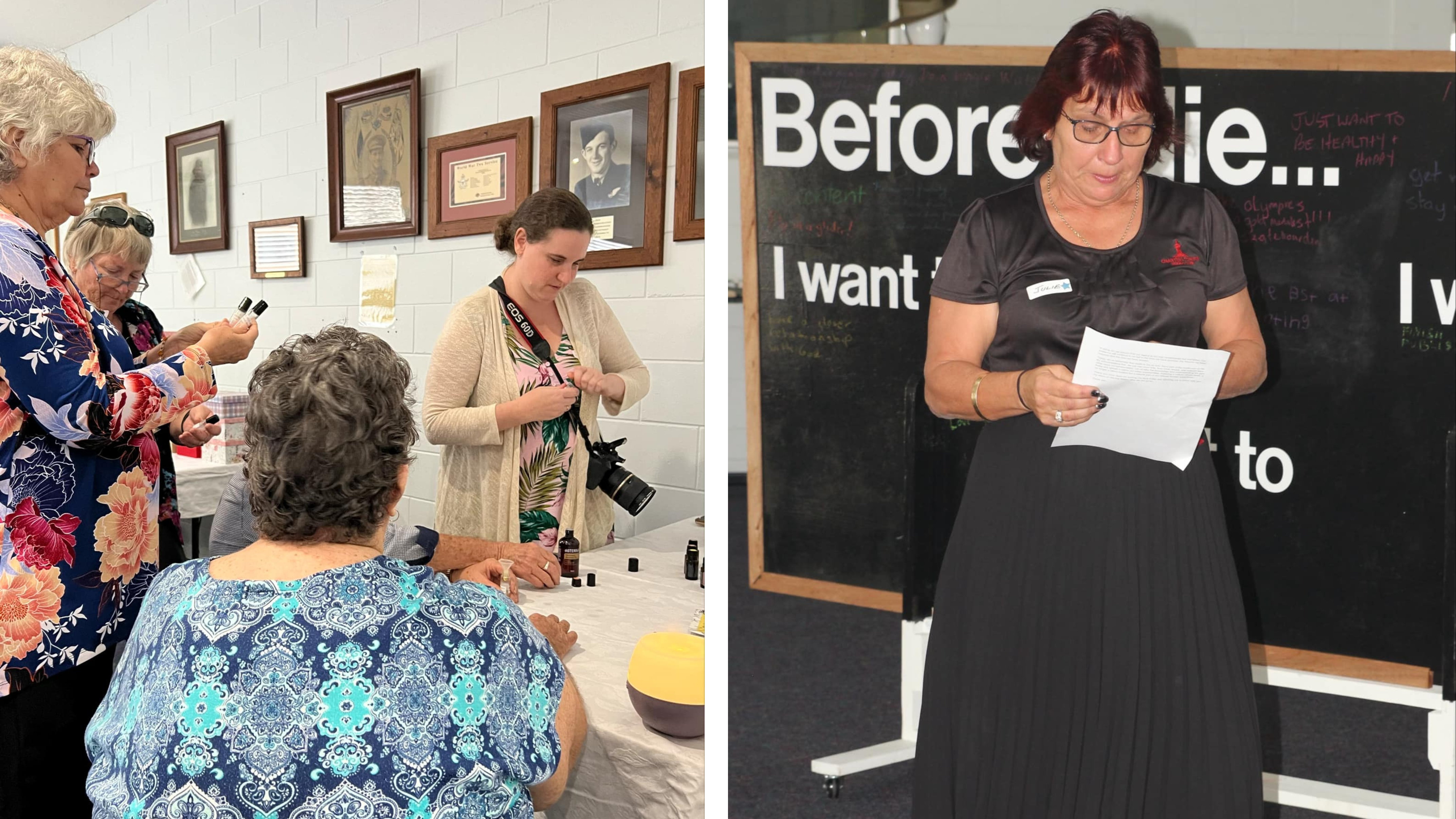 The aromatherapy activity was both fun and practical, and attendees also heard from guest speaker Councillor Julie Mathews, who is standing in front of the Before I Die Wall.