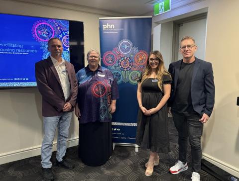 Pictured from left are NQPHN Senior Contracts Performance Officer Bernie Triggs, Senior Service Planning and Design Officer Janet Struber, Service Planning and Design Manager Dr Shenae Calleja, and Partnerships and Engagement Specialist Tynan Narywonczyk.