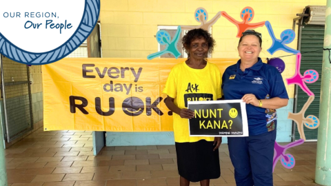  Pormpuraaw Elder Aunty Barbara Foote with RFDS (Queensland section) Senior Mental Health Clinician Josie King.