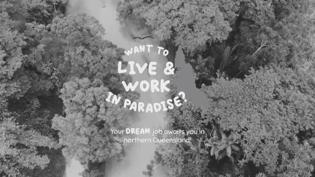 Live and work in paradise logo overlayed on an image of Mossman