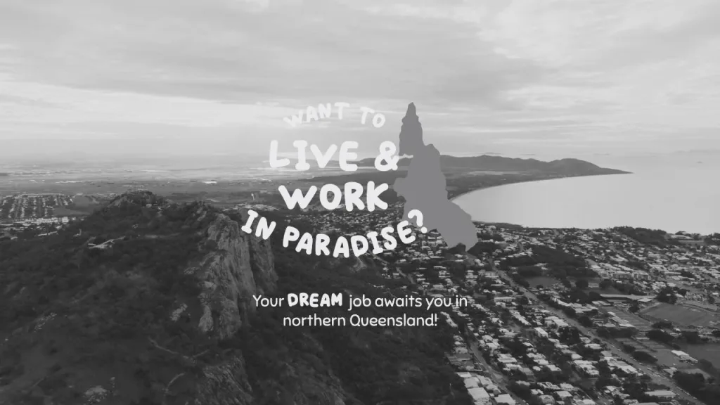 Live and work in paradise logo on an image of Townsville