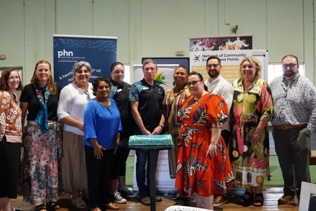 DBS Inititive partners, from left, Cara McCormack (NQPHN), Renee Craig, Katrina Mellick, Miriam Fejo, Mar Hagger, and Adrian Aitchison (from Mareeba Community Centre), Schania Czygan (Beacon Strategies), Tyneal Hodges (NQPHN), Mitch Stalker and Gill Townsend (from Beacon Strategies), and Sebastiano Romano (Cairns and Hinterland HHS)